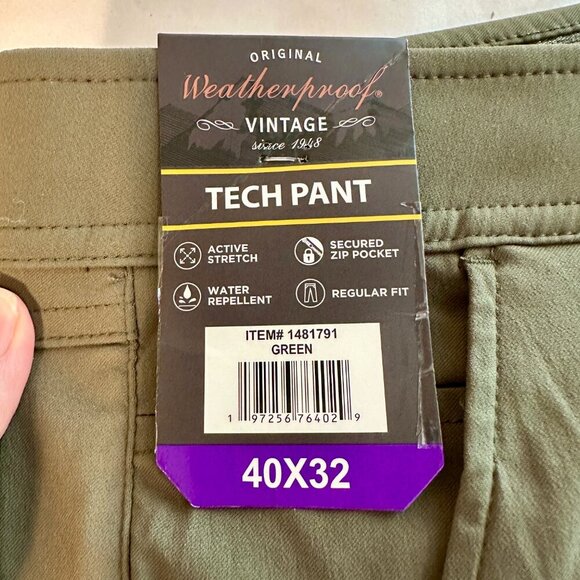 Weatherproof Tech Pant Men's Size 40 X 32 Green Regular Fit Water Repellent - Picture 13 of 15